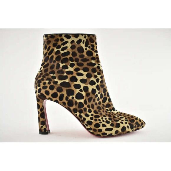 Christian Louboutin So Eleonor 85 Black Brown Leopard Pony Ankle Heel Boot 38.5 - Picture 2 of 11